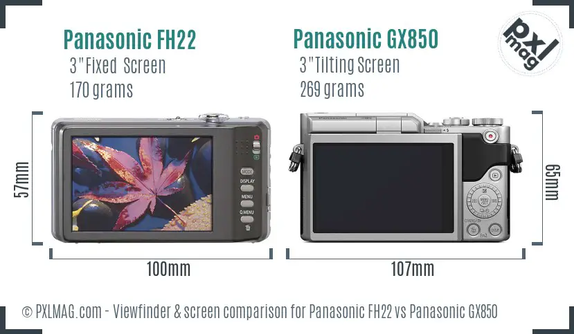 Panasonic FH22 vs Panasonic GX850 Screen and Viewfinder comparison