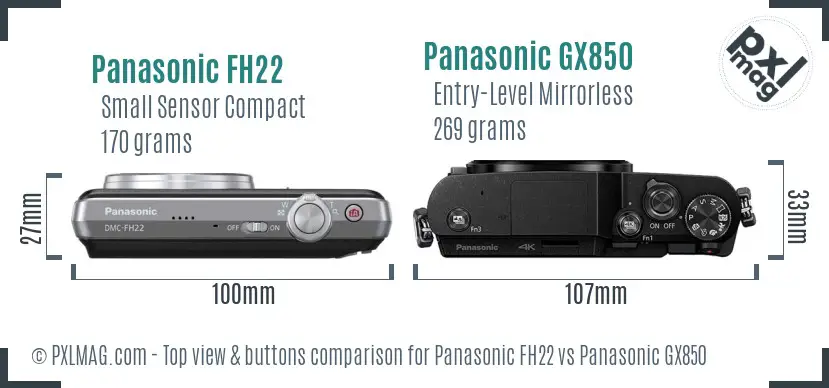 Panasonic FH22 vs Panasonic GX850 top view buttons comparison