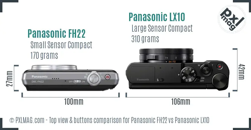Panasonic FH22 vs Panasonic LX10 top view buttons comparison