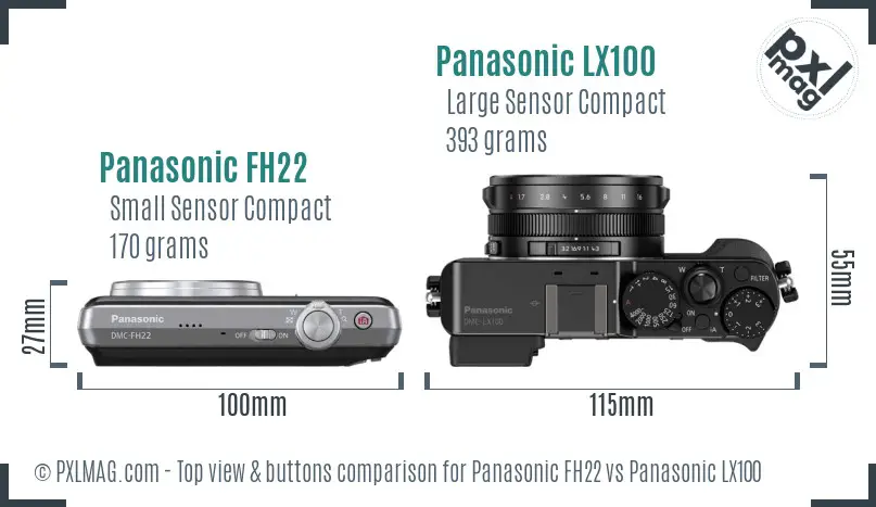 Panasonic FH22 vs Panasonic LX100 top view buttons comparison