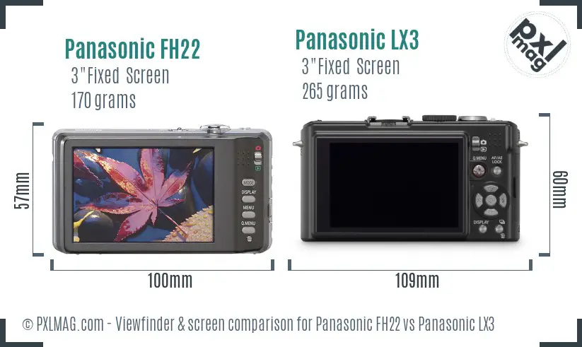 Panasonic FH22 vs Panasonic LX3 Screen and Viewfinder comparison