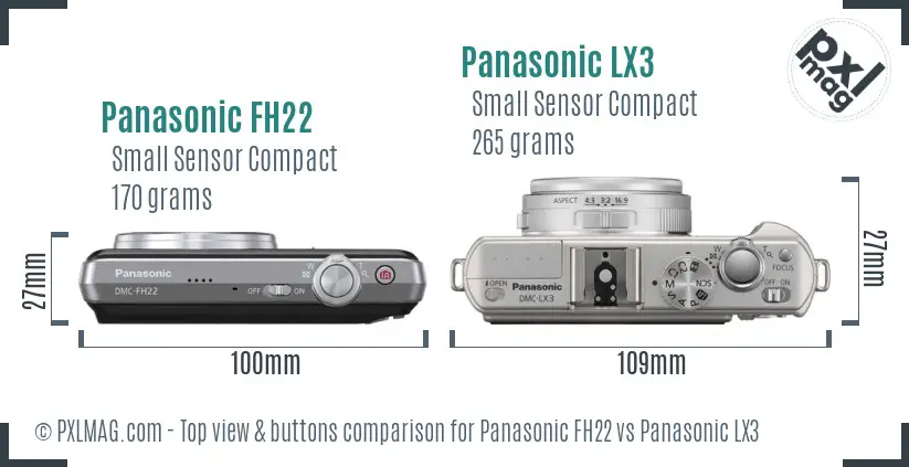 Panasonic FH22 vs Panasonic LX3 top view buttons comparison