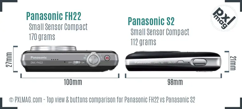 Panasonic FH22 vs Panasonic S2 top view buttons comparison