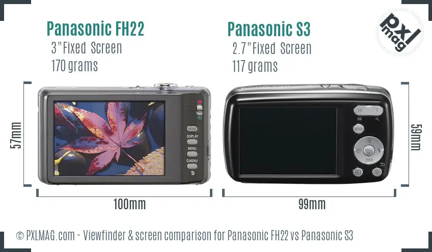 Panasonic FH22 vs Panasonic S3 Screen and Viewfinder comparison