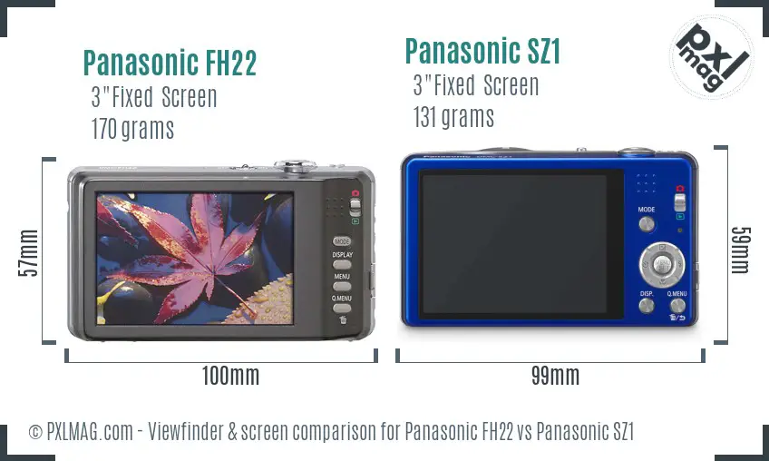 Panasonic FH22 vs Panasonic SZ1 Screen and Viewfinder comparison Panasonic FH22 vs Panasonic SZ1 Screen and Viewfinder comparison