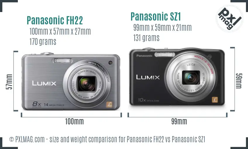 Panasonic FH22 vs Panasonic SZ1 size comparison Panasonic FH22 vs Panasonic SZ1 size comparison