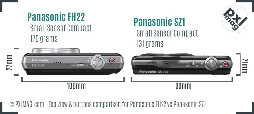 Panasonic FH22 vs Panasonic SZ1 top view buttons comparison Panasonic FH22 vs Panasonic SZ1 top view buttons comparison