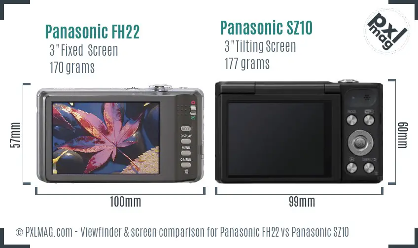 Panasonic FH22 vs Panasonic SZ10 Screen and Viewfinder comparison