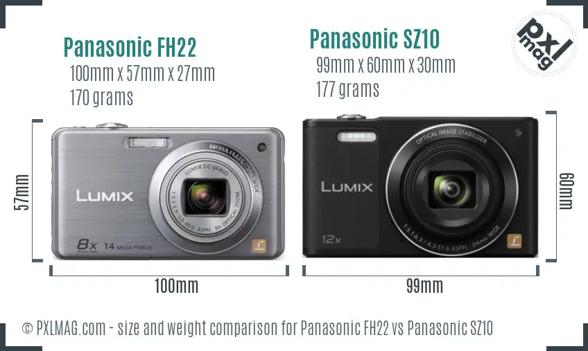 Panasonic FH22 vs Panasonic SZ10 size comparison