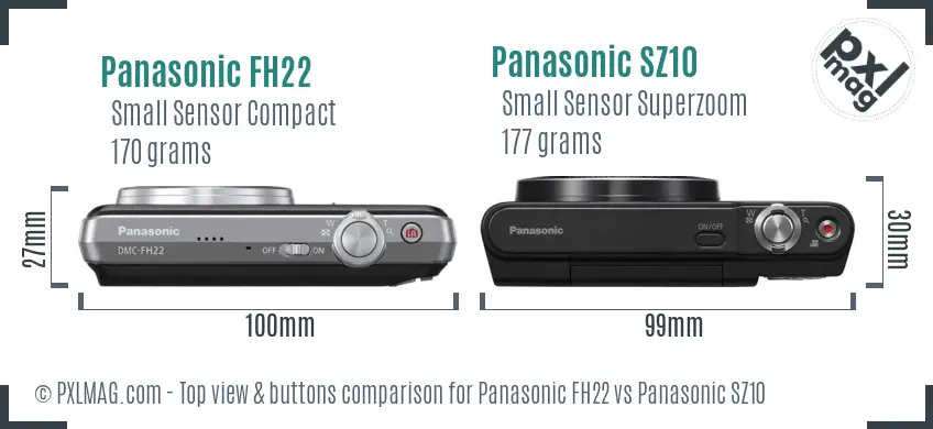 Panasonic FH22 vs Panasonic SZ10 top view buttons comparison