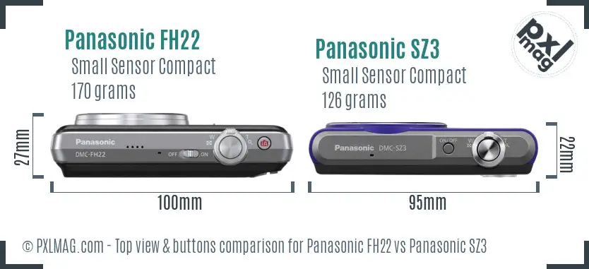 Panasonic FH22 vs Panasonic SZ3 top view buttons comparison