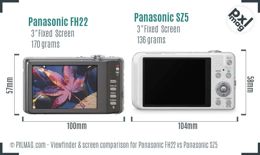 Panasonic FH22 vs Panasonic SZ5 Screen and Viewfinder comparison