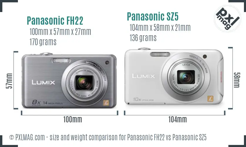 Panasonic FH22 vs Panasonic SZ5 size comparison