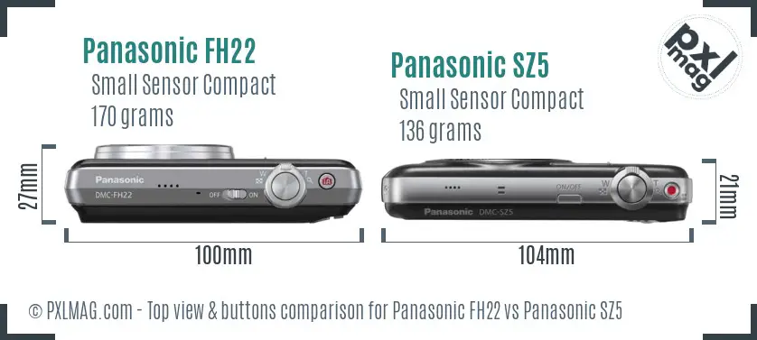 Panasonic FH22 vs Panasonic SZ5 top view buttons comparison
