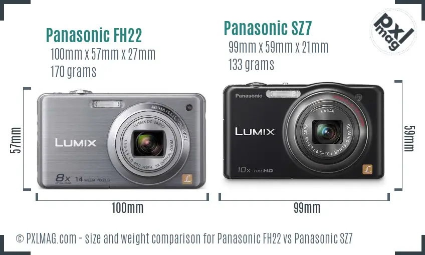 Panasonic FH22 vs Panasonic SZ7 size comparison