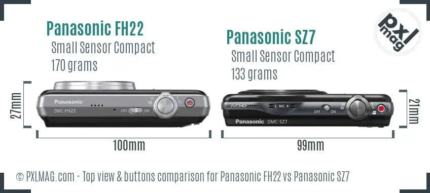 Panasonic FH22 vs Panasonic SZ7 top view buttons comparison