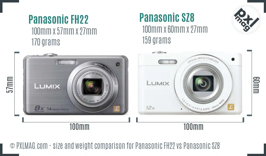 Panasonic FH22 vs Panasonic SZ8 size comparison Panasonic FH22 vs Panasonic SZ8 size comparison