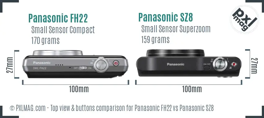 Panasonic FH22 vs Panasonic SZ8 top view buttons comparison Panasonic FH22 vs Panasonic SZ8 top view buttons comparison