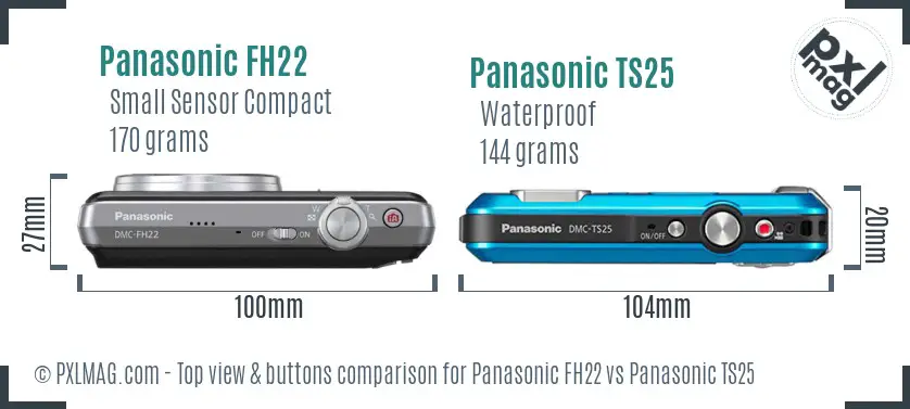 Panasonic FH22 vs Panasonic TS25 top view buttons comparison