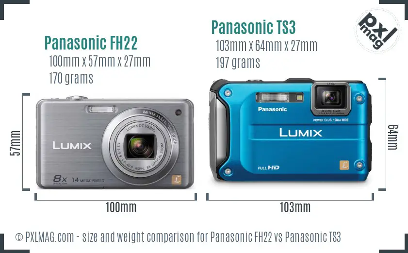 Panasonic FH22 vs Panasonic TS3 size comparison