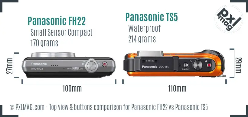 Panasonic FH22 vs Panasonic TS5 top view buttons comparison