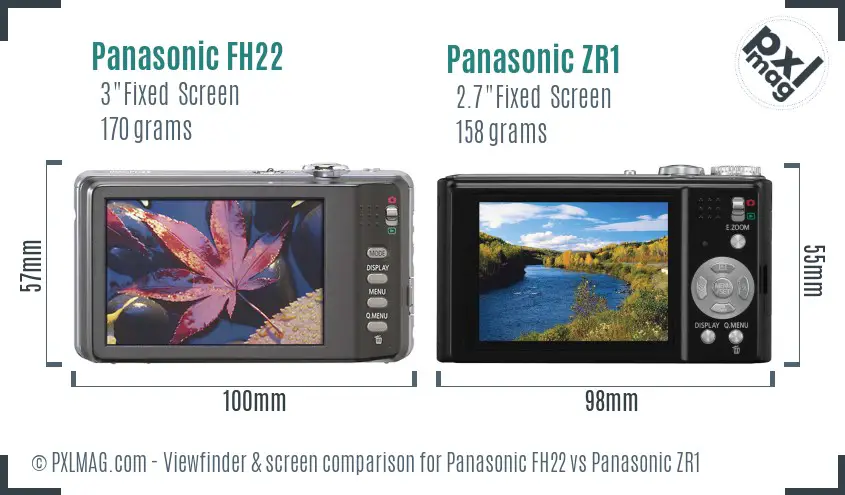 Panasonic FH22 vs Panasonic ZR1 Screen and Viewfinder comparison