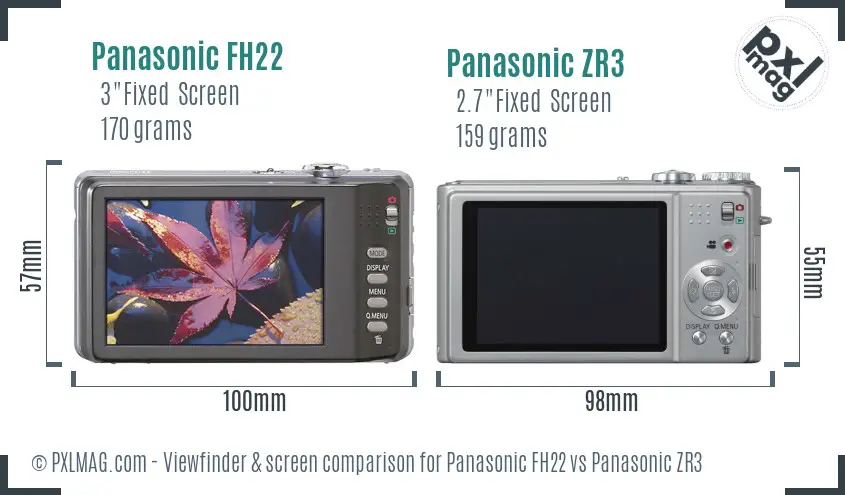 Panasonic FH22 vs Panasonic ZR3 Screen and Viewfinder comparison