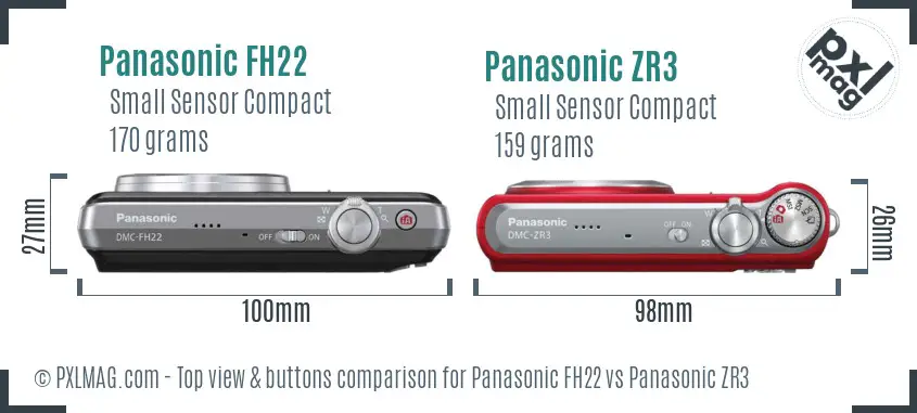 Panasonic FH22 vs Panasonic ZR3 top view buttons comparison
