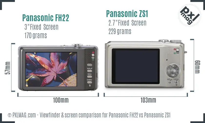 Panasonic FH22 vs Panasonic ZS1 Screen and Viewfinder comparison