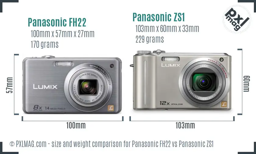 Panasonic FH22 vs Panasonic ZS1 size comparison