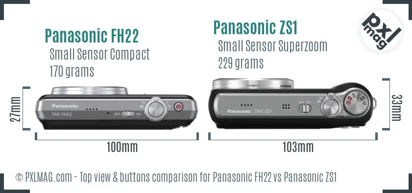 Panasonic FH22 vs Panasonic ZS1 top view buttons comparison
