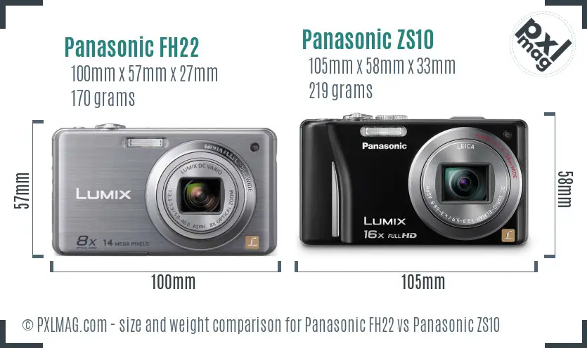 Panasonic FH22 vs Panasonic ZS10 size comparison