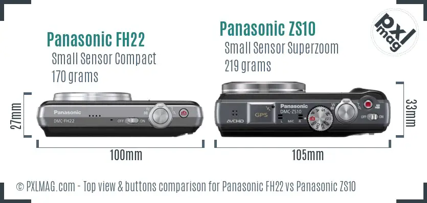 Panasonic FH22 vs Panasonic ZS10 top view buttons comparison