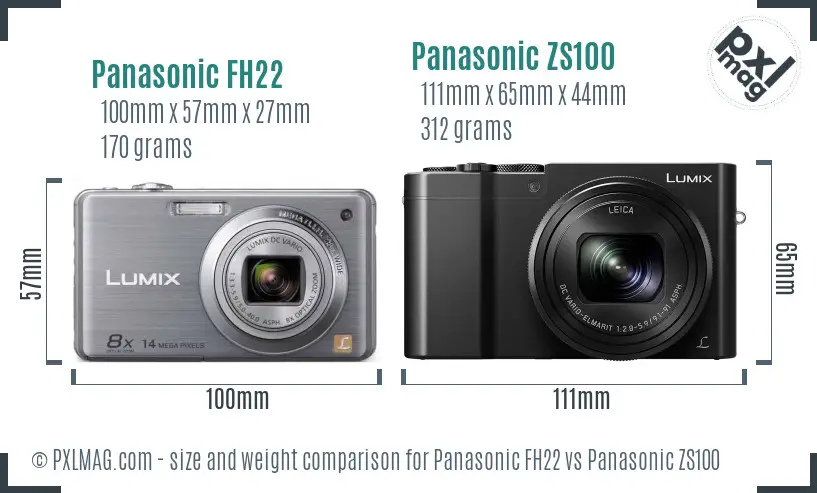 Panasonic FH22 vs Panasonic ZS100 size comparison