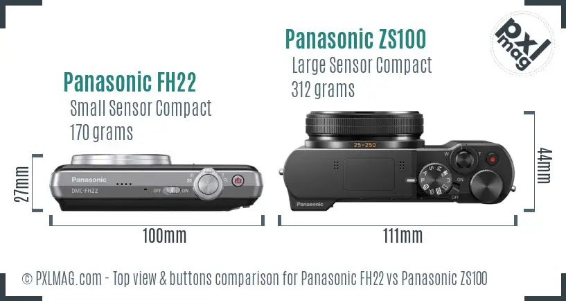 Panasonic FH22 vs Panasonic ZS100 top view buttons comparison