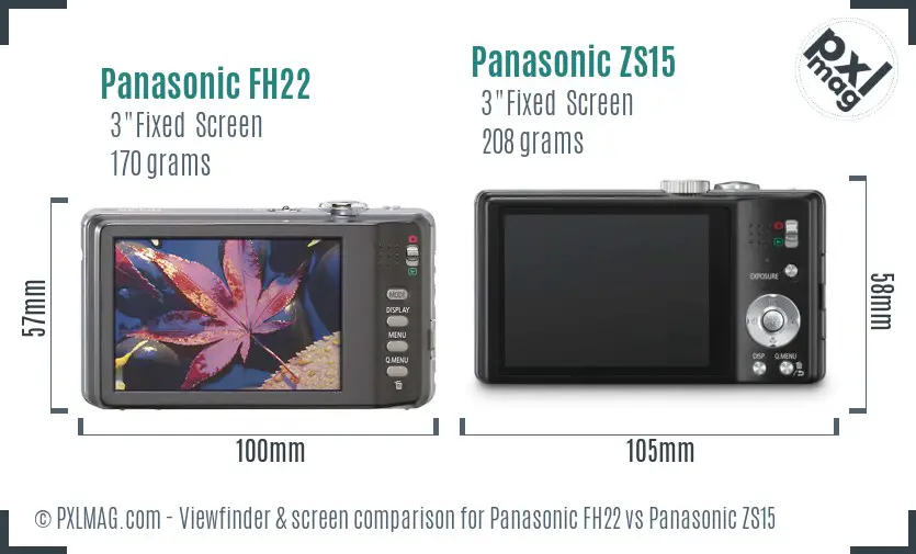 Panasonic FH22 vs Panasonic ZS15 Screen and Viewfinder comparison