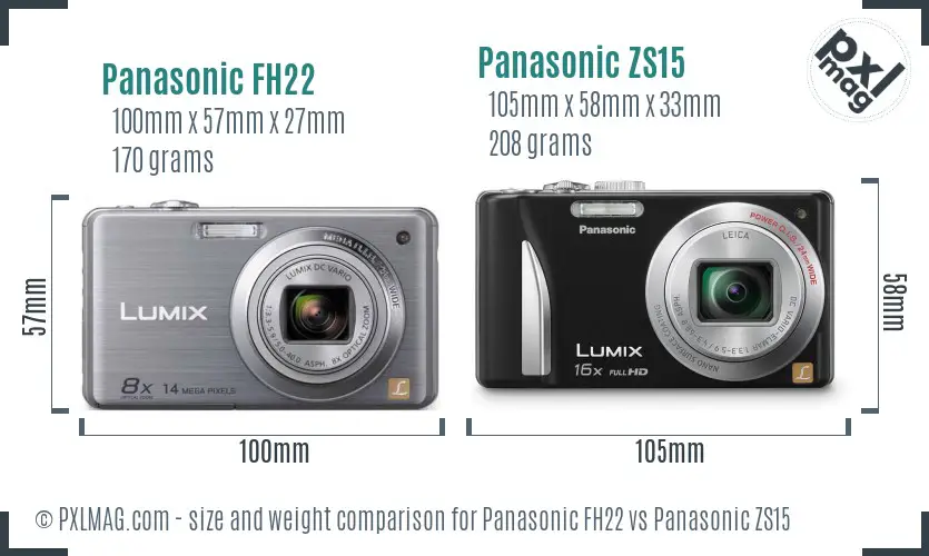 Panasonic FH22 vs Panasonic ZS15 size comparison