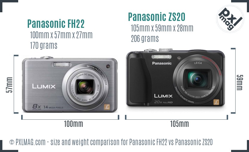 Panasonic FH22 vs Panasonic ZS20 size comparison