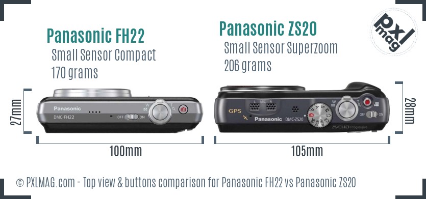 Panasonic FH22 vs Panasonic ZS20 top view buttons comparison