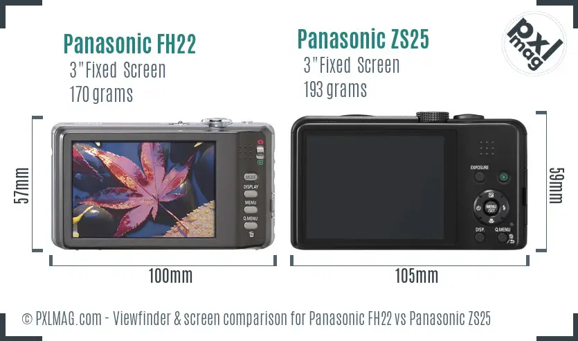 Panasonic FH22 vs Panasonic ZS25 Screen and Viewfinder comparison