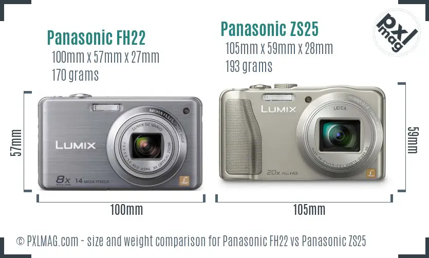 Panasonic FH22 vs Panasonic ZS25 size comparison