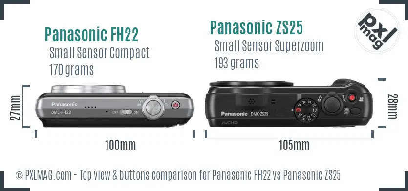 Panasonic FH22 vs Panasonic ZS25 top view buttons comparison