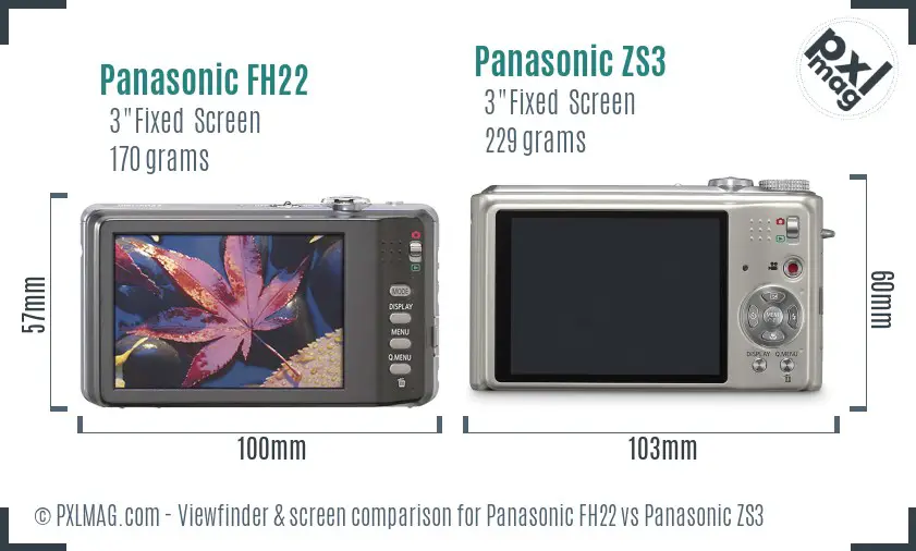 Panasonic FH22 vs Panasonic ZS3 Screen and Viewfinder comparison