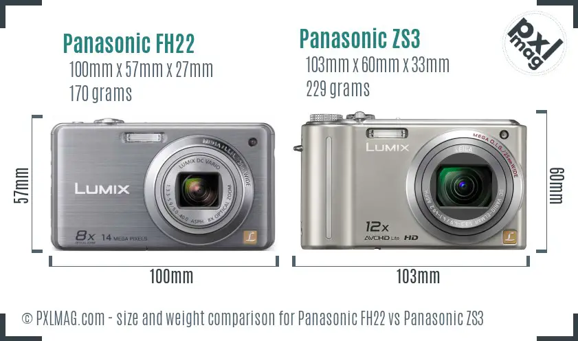 Panasonic FH22 vs Panasonic ZS3 size comparison