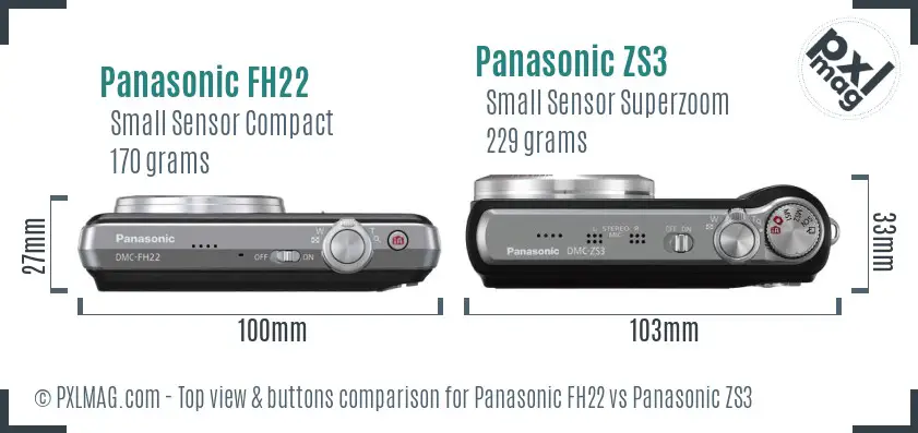 Panasonic FH22 vs Panasonic ZS3 top view buttons comparison