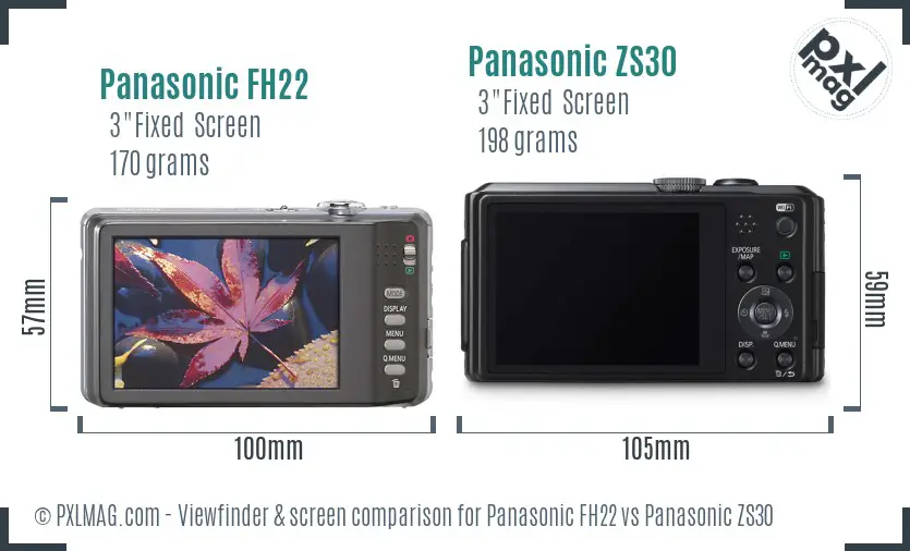 Panasonic FH22 vs Panasonic ZS30 Screen and Viewfinder comparison
