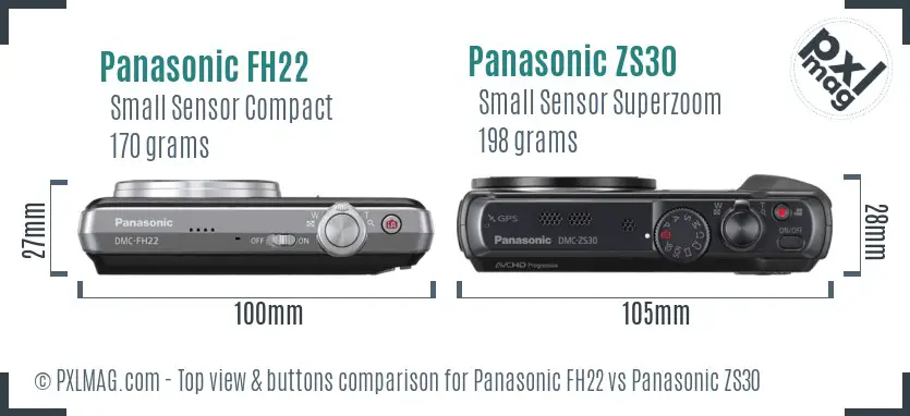 Panasonic FH22 vs Panasonic ZS30 top view buttons comparison