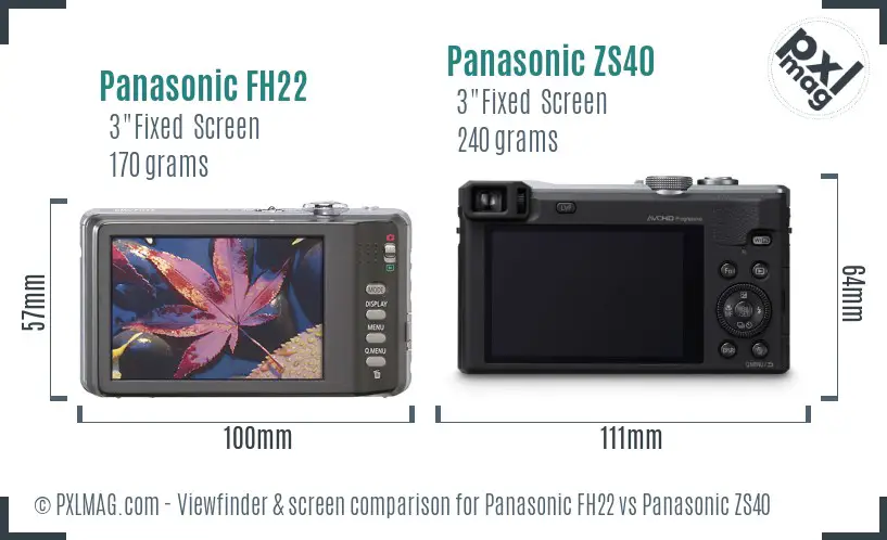 Panasonic FH22 vs Panasonic ZS40 Screen and Viewfinder comparison