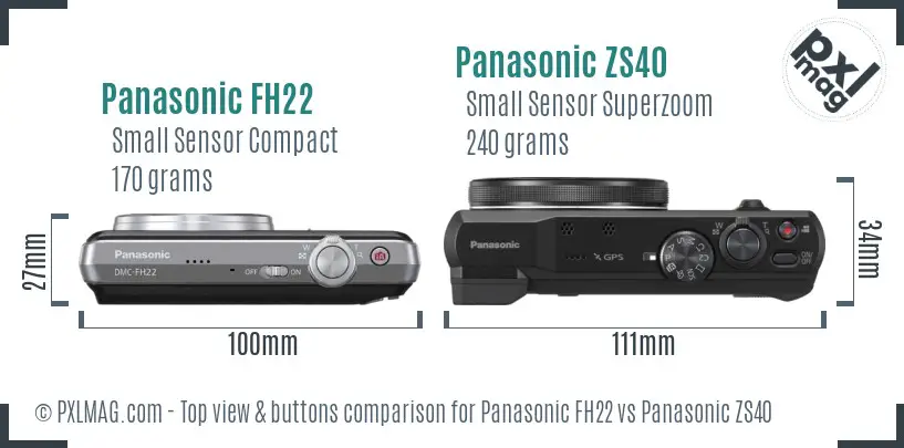 Panasonic FH22 vs Panasonic ZS40 top view buttons comparison