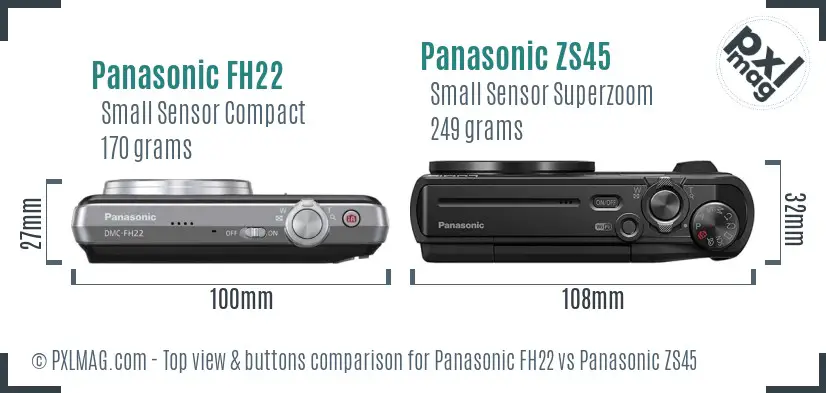 Panasonic FH22 vs Panasonic ZS45 top view buttons comparison